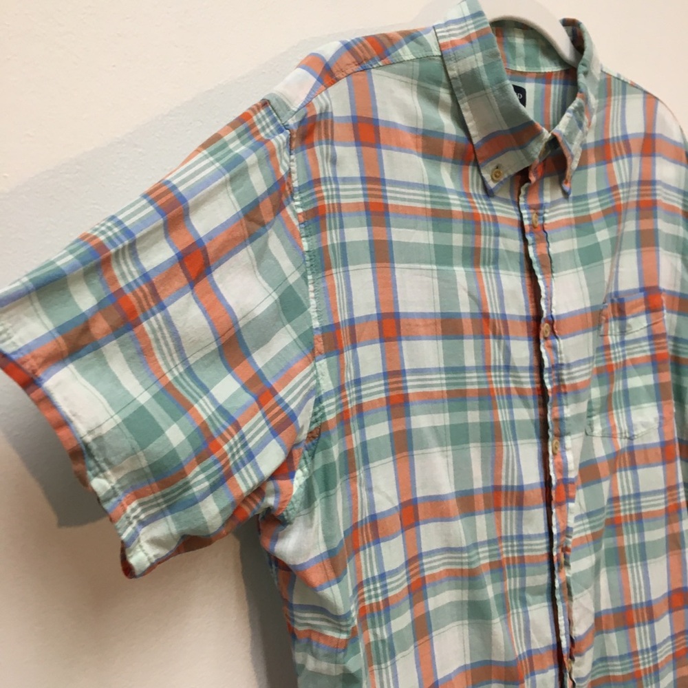 Lands’ End Traditional Fit Short Sleeve Button Up Shirt Large Plaid Green Casual - Picture 4 of 7